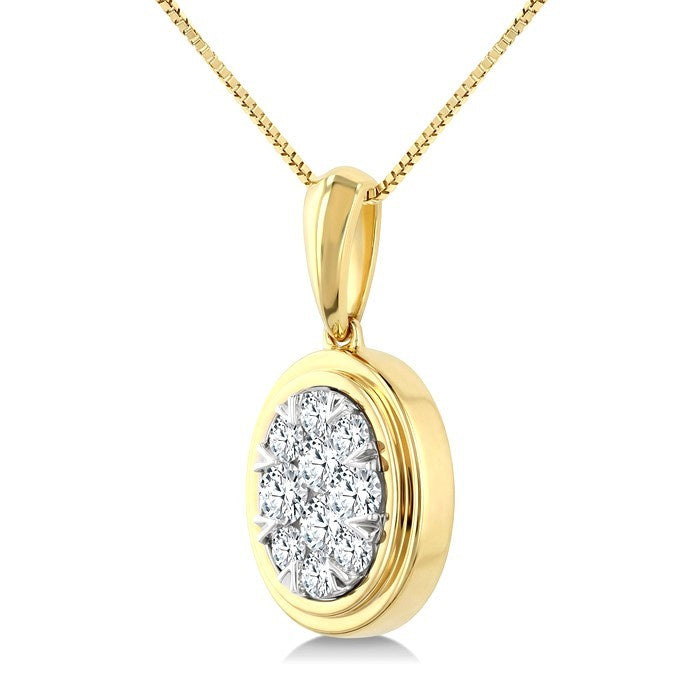 1/3 Ctw Shine Bright Oval Shape Round Cut Diamond Fashion Pendant With Chain in 14K Yellow and White Gold