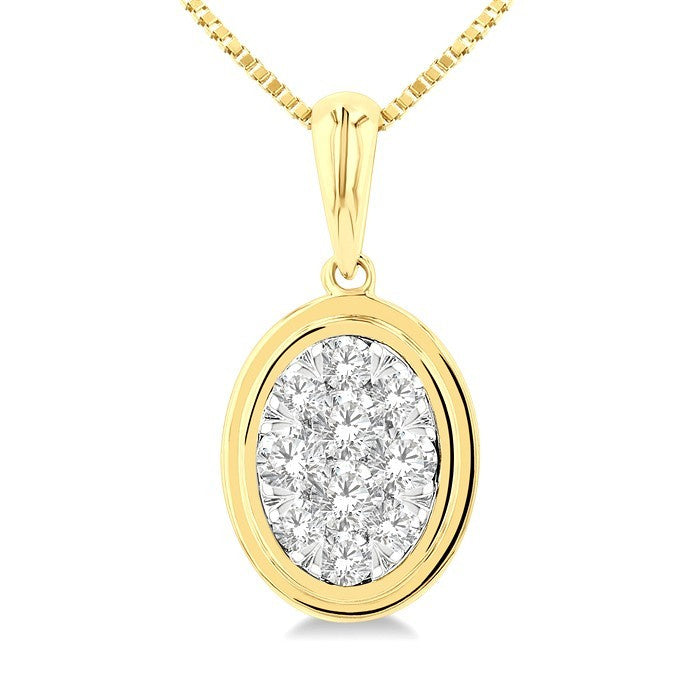 1/3 Ctw Shine Bright Oval Shape Round Cut Diamond Fashion Pendant With Chain in 14K Yellow and White Gold