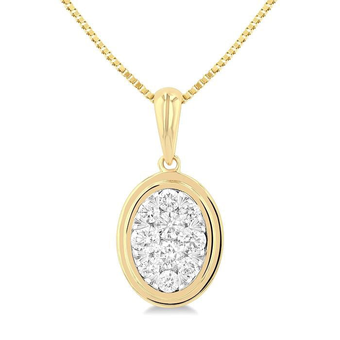 Oval Shape Bezel Set Shine Bright Diamond Fashion Pendant