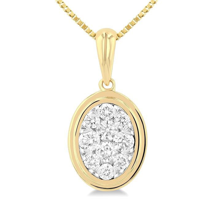Oval Shape Bezel Set Shine Bright Diamond Fashion Pendant