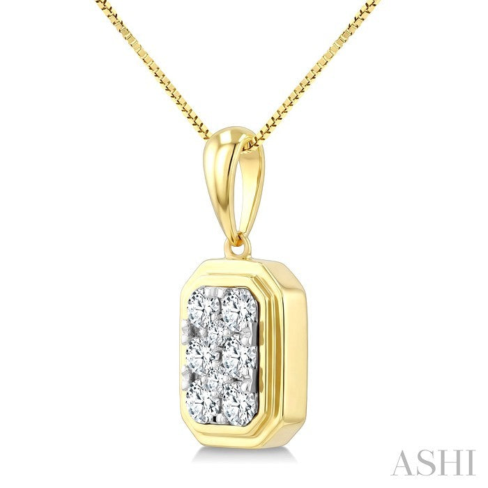 1/3 Ctw Shine Bright Emerald Shape Round Cut Diamond Fashion Pendant With Chain in 14K Yellow and White Gold