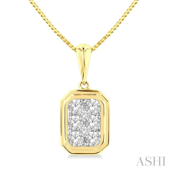 1/3 Ctw Shine Bright Emerald Shape Round Cut Diamond Fashion Pendant With Chain in 14K Yellow and White Gold