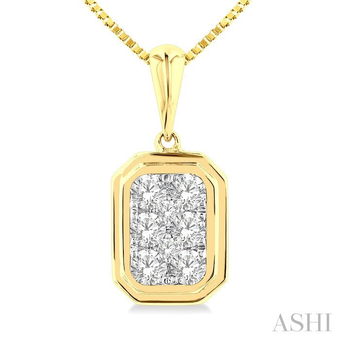 1/3 Ctw Shine Bright Emerald Shape Round Cut Diamond Fashion Pendant With Chain in 14K Yellow and White Gold