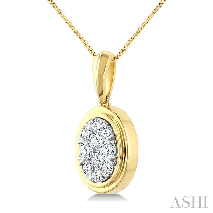 1/3 Ctw Shine Bright Oval Shape Round Cut Diamond Fashion Pendant With Chain in 14K Yellow and White Gold
