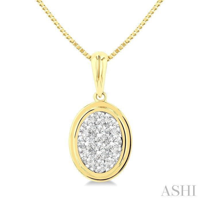 1/3 Ctw Shine Bright Oval Shape Round Cut Diamond Fashion Pendant With Chain in 14K Yellow and White Gold