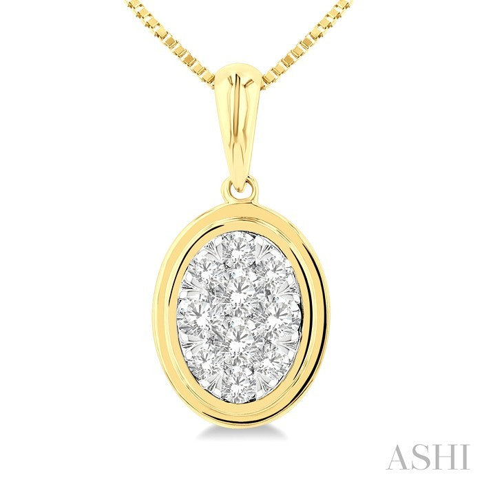 1/3 Ctw Shine Bright Oval Shape Round Cut Diamond Fashion Pendant With Chain in 14K Yellow and White Gold