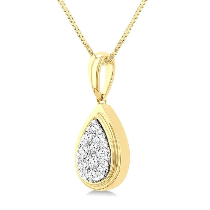 1/4 Ctw Shine Bright Pear Shape Round Cut Diamond Fashion Pendant With Chain in 14K Yellow and White Gold