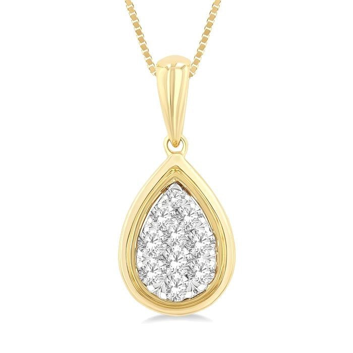 1/4 Ctw Shine Bright Pear Shape Round Cut Diamond Fashion Pendant With Chain in 14K Yellow and White Gold