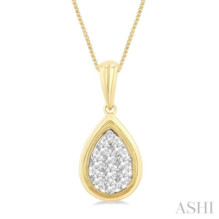 1/4 Ctw Shine Bright Pear Shape Round Cut Diamond Fashion Pendant With Chain in 14K Yellow and White Gold