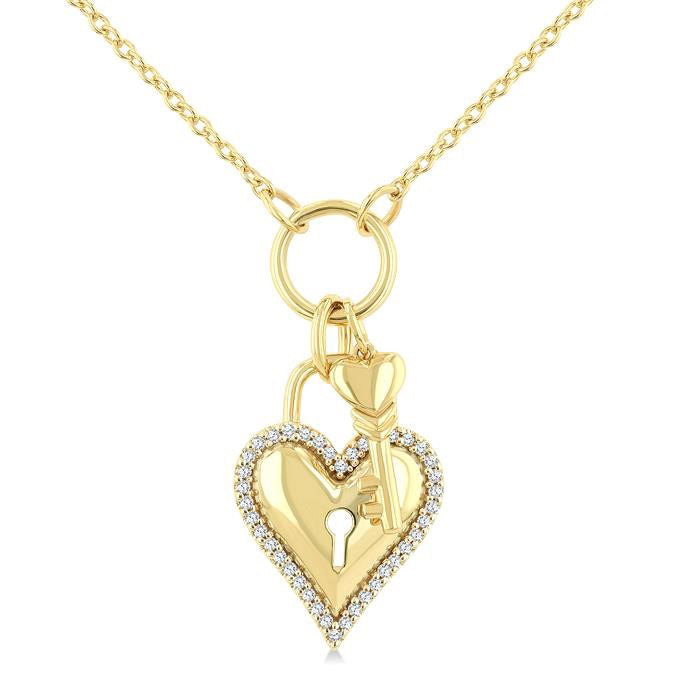 Heart Lock & Key Charm Diamond Fashion Pendant