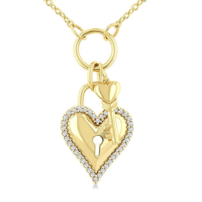 Heart Lock & Key Charm Diamond Fashion Pendant