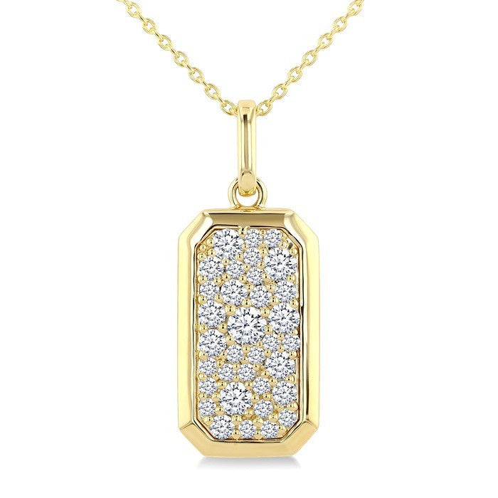 5/8 Ctw Elongated Octagon Shape Pave Set Round Cut Diamond Fashion Pendant With Chain in 14K Yellow Gold