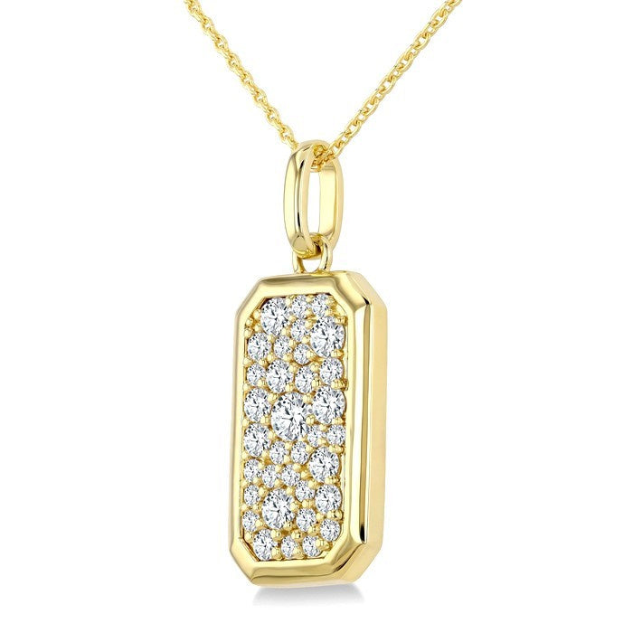 5/8 Ctw Elongated Octagon Shape Pave Set Round Cut Diamond Fashion Pendant With Chain in 14K Yellow Gold