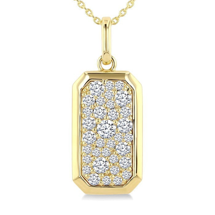 5/8 Ctw Elongated Octagon Shape Pave Set Round Cut Diamond Fashion Pendant With Chain in 14K Yellow Gold