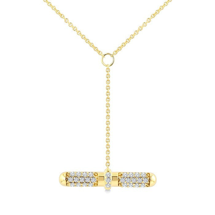 1/3 Ctw Round Cut Diamond T-Bar Fashion Necklace in 14K Yellow Gold