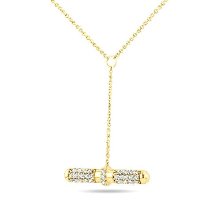 1/3 Ctw Round Cut Diamond T-Bar Fashion Necklace in 14K Yellow Gold