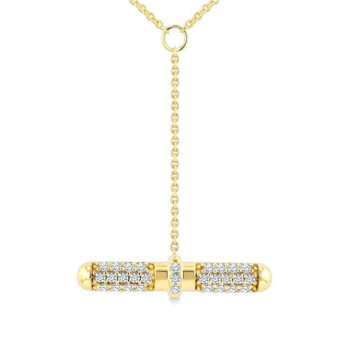 1/3 Ctw Round Cut Diamond T-Bar Fashion Necklace in 14K Yellow Gold
