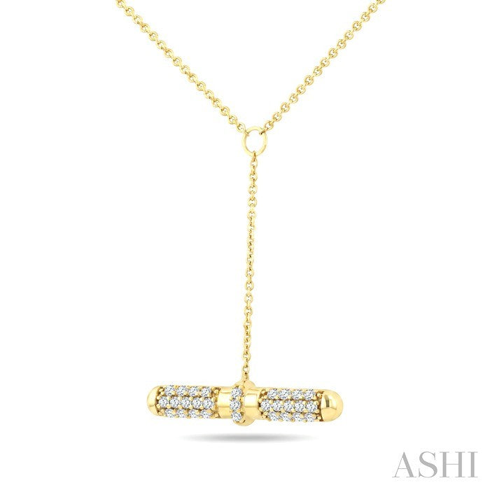 1/3 Ctw Round Cut Diamond T-Bar Fashion Necklace in 14K Yellow Gold