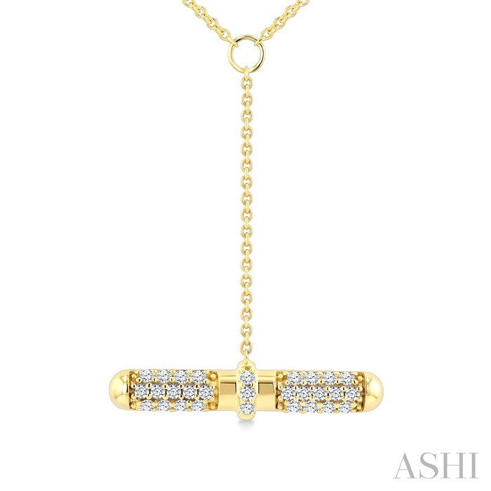 1/3 Ctw Round Cut Diamond T-Bar Fashion Necklace in 14K Yellow Gold