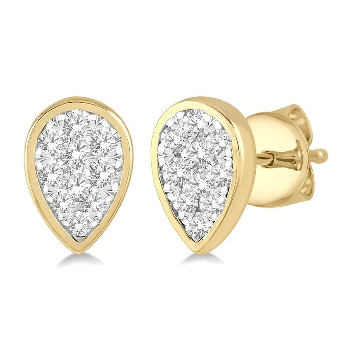 1/2 Ctw Pear Shape Shine Bright Round Cut Diamond Bezel Stud Earrings in 14K Yellow and White Gold