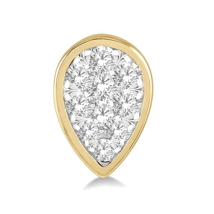 1/2 Ctw Pear Shape Shine Bright Round Cut Diamond Bezel Stud Earrings in 14K Yellow and White Gold