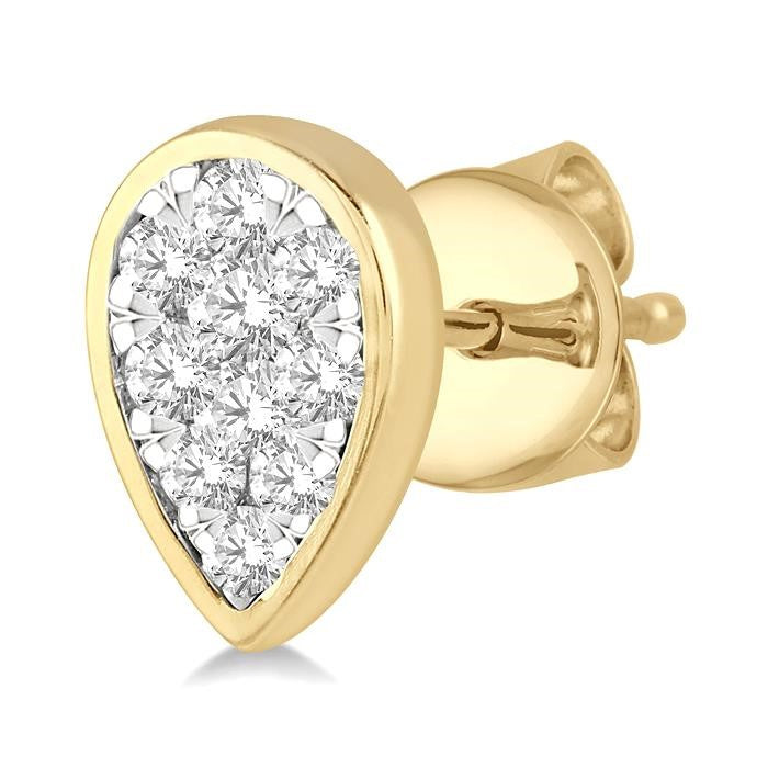 1/2 Ctw Pear Shape Shine Bright Round Cut Diamond Bezel Stud Earrings in 14K Yellow and White Gold