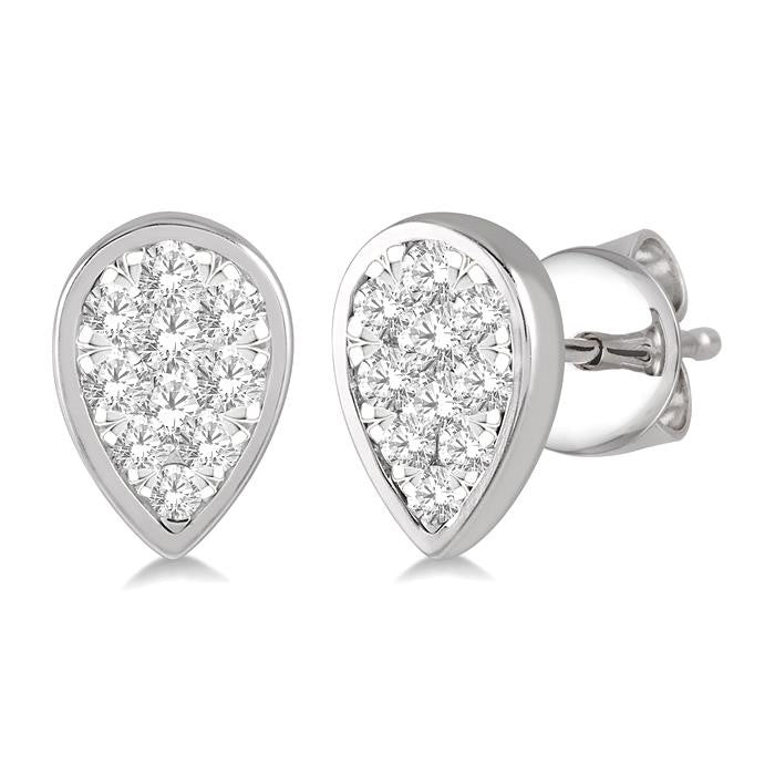 1/2 Ctw Pear Shape Shine Bright Round Cut Diamond Bezel Stud Earrings in 14K White Gold