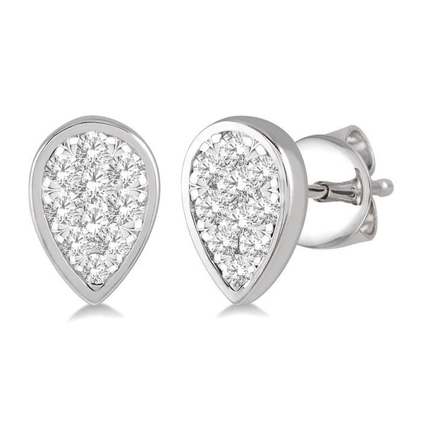 1/2 Ctw Pear Shape Shine Bright Round Cut Diamond Bezel Stud Earrings in 14K White Gold
