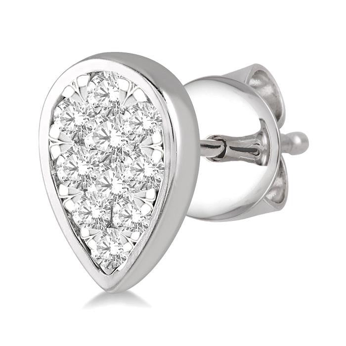 1/2 Ctw Pear Shape Shine Bright Round Cut Diamond Bezel Stud Earrings in 14K White Gold
