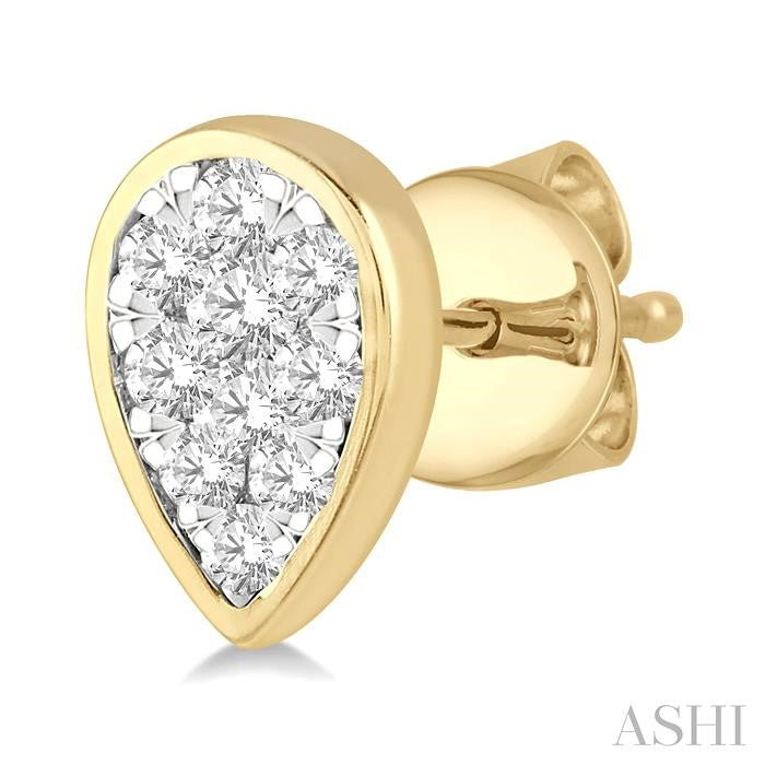 1/2 Ctw Pear Shape Shine Bright Round Cut Diamond Bezel Stud Earrings in 14K Yellow and White Gold
