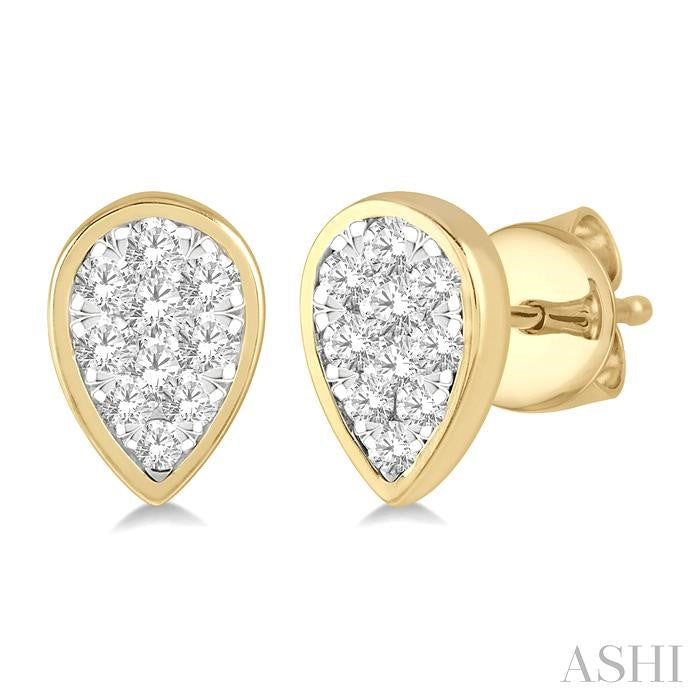 1/2 Ctw Pear Shape Shine Bright Round Cut Diamond Bezel Stud Earrings in 14K Yellow and White Gold