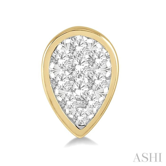 1/2 Ctw Pear Shape Shine Bright Round Cut Diamond Bezel Stud Earrings in 14K Yellow and White Gold