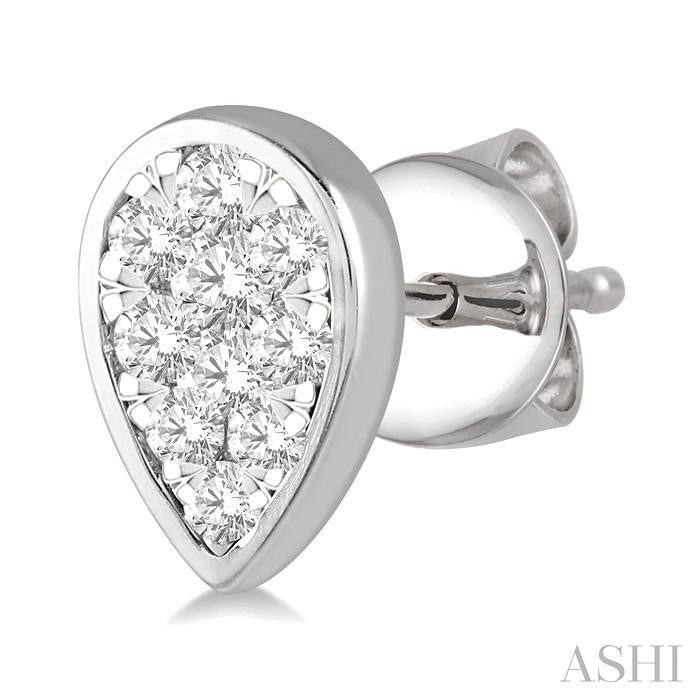 1/2 Ctw Pear Shape Shine Bright Round Cut Diamond Bezel Stud Earrings in 14K White Gold