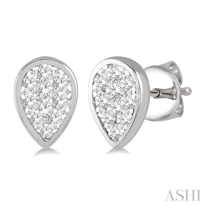 1/2 Ctw Pear Shape Shine Bright Round Cut Diamond Bezel Stud Earrings in 14K White Gold