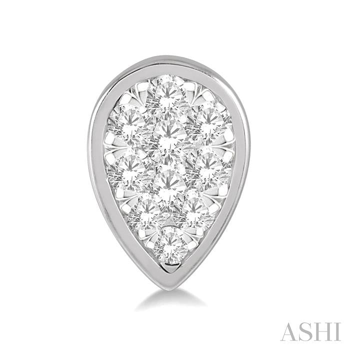 1/2 Ctw Pear Shape Shine Bright Round Cut Diamond Bezel Stud Earrings in 14K White Gold