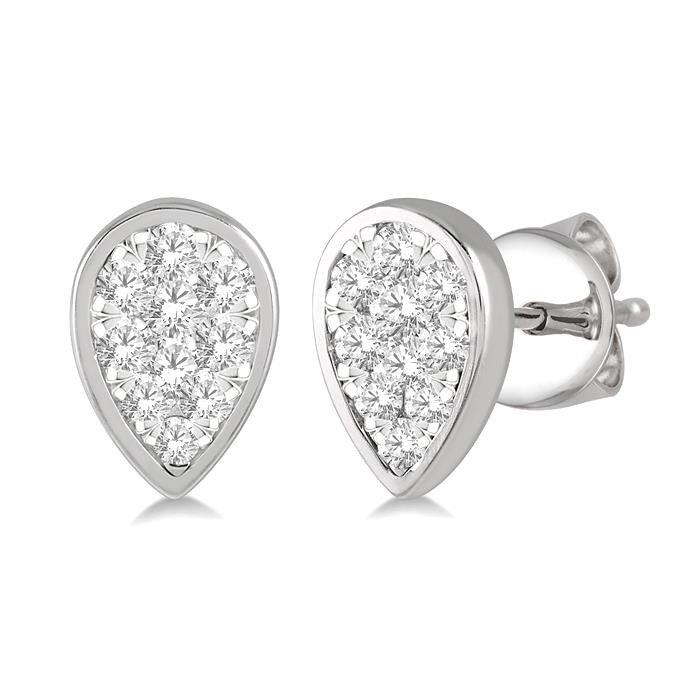 1/3 Ctw Pear Shape Shine Bright Round Cut Diamond Bezel Stud Earrings in 14K White Gold