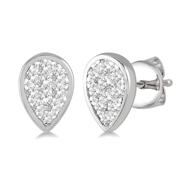 1/3 Ctw Pear Shape Shine Bright Round Cut Diamond Bezel Stud Earrings in 14K White Gold