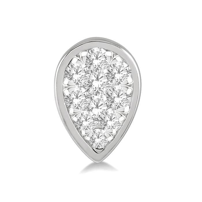 1/3 Ctw Pear Shape Shine Bright Round Cut Diamond Bezel Stud Earrings in 14K White Gold