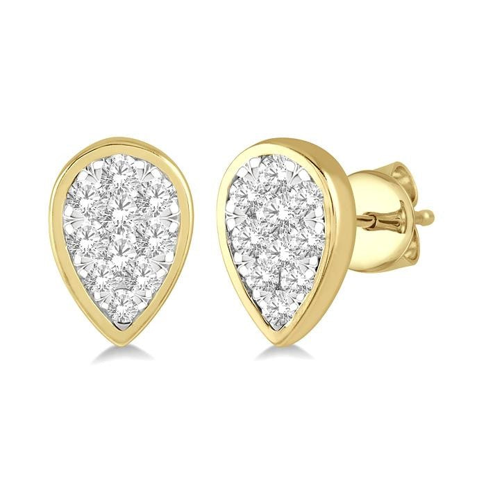 1/3 Ctw Pear Shape Shine Bright Round Cut Diamond Bezel Stud Earrings in 14K Yellow and White Gold