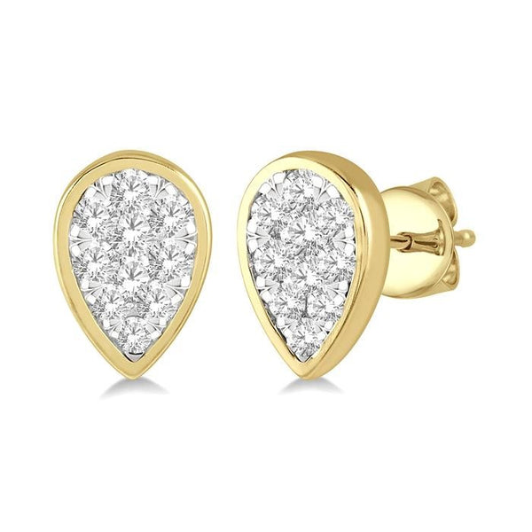 1/3 Ctw Pear Shape Shine Bright Round Cut Diamond Bezel Stud Earrings in 14K Yellow and White Gold