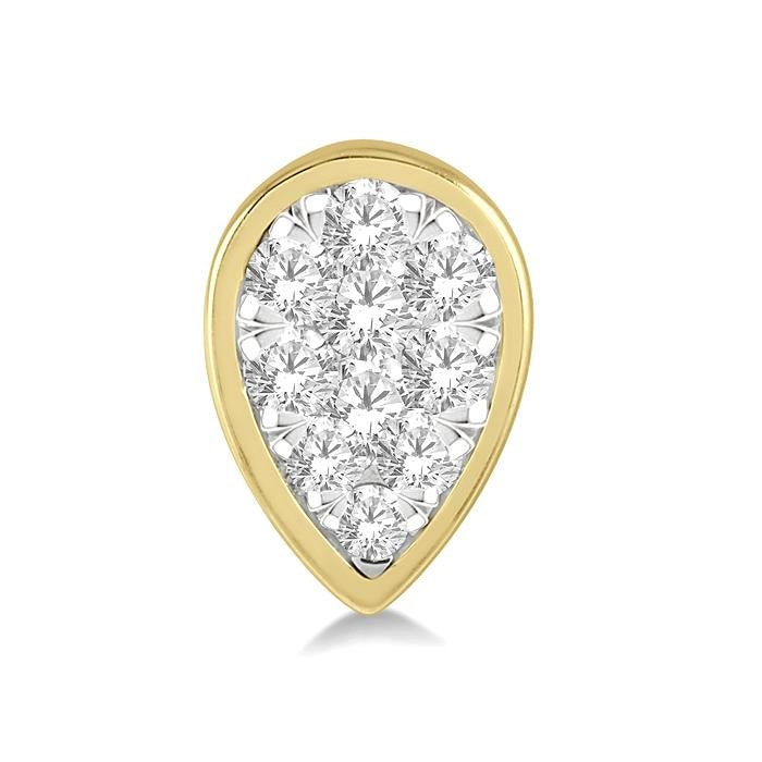 1/3 Ctw Pear Shape Shine Bright Round Cut Diamond Bezel Stud Earrings in 14K Yellow and White Gold