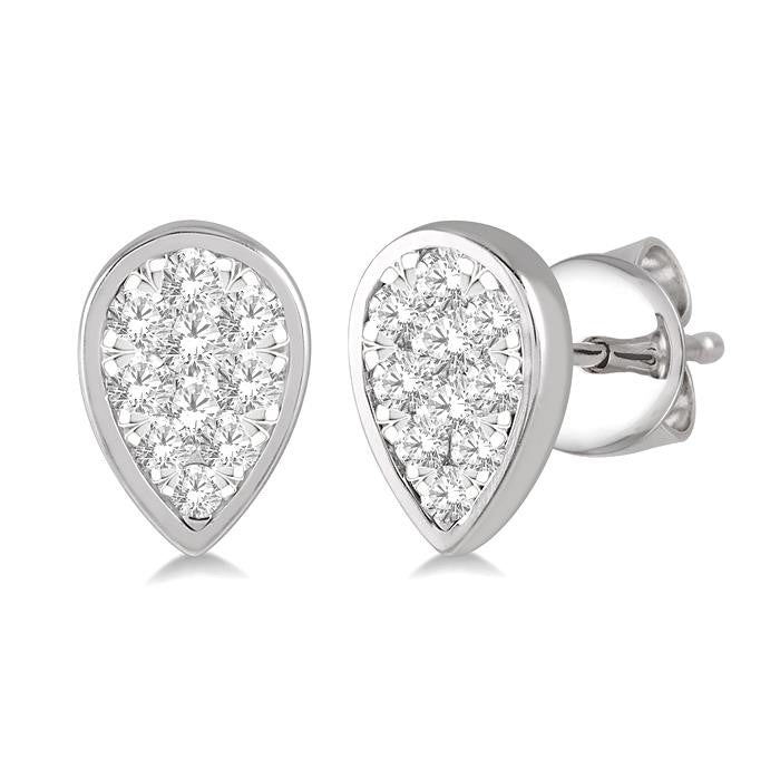 1/3 Ctw Pear Shape Shine Bright Round Cut Diamond Bezel Stud Earrings in 14K White Gold