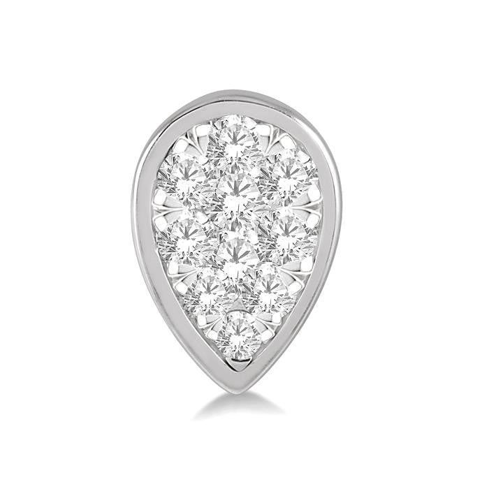 1/3 Ctw Pear Shape Shine Bright Round Cut Diamond Bezel Stud Earrings in 14K White Gold