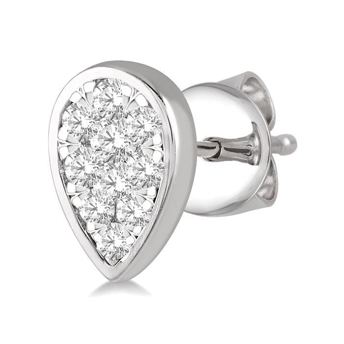 1/3 Ctw Pear Shape Shine Bright Round Cut Diamond Bezel Stud Earrings in 14K White Gold