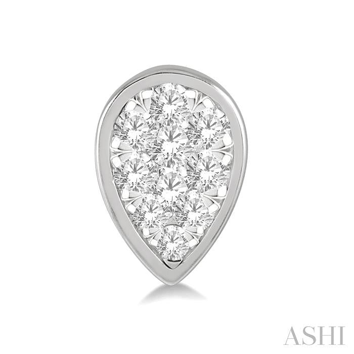 1/3 Ctw Pear Shape Shine Bright Round Cut Diamond Bezel Stud Earrings in 14K White Gold