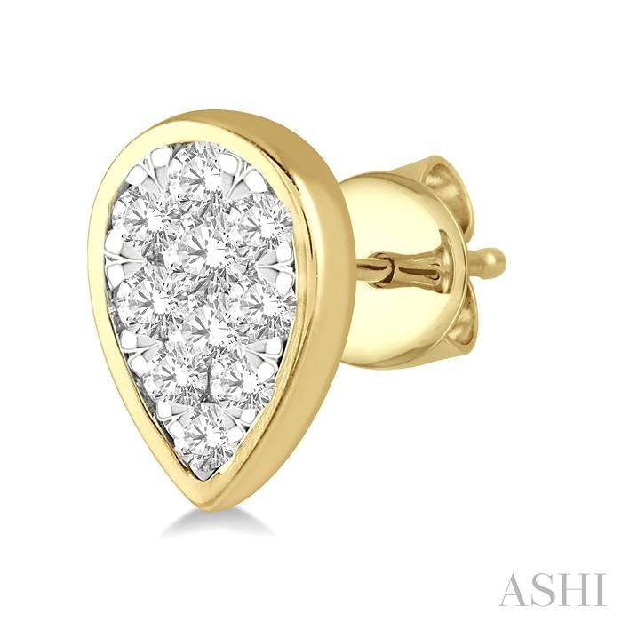 1/3 Ctw Pear Shape Shine Bright Round Cut Diamond Bezel Stud Earrings in 14K Yellow and White Gold