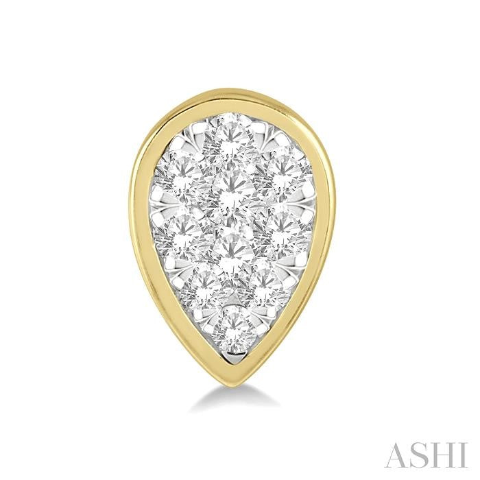 1/3 Ctw Pear Shape Shine Bright Round Cut Diamond Bezel Stud Earrings in 14K Yellow and White Gold
