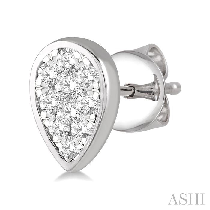 1/3 Ctw Pear Shape Shine Bright Round Cut Diamond Bezel Stud Earrings in 14K White Gold