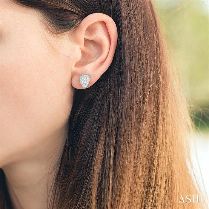 1/3 Ctw Pear Shape Shine Bright Round Cut Diamond Bezel Stud Earrings in 14K White Gold