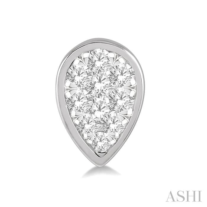 1/3 Ctw Pear Shape Shine Bright Round Cut Diamond Bezel Stud Earrings in 14K White Gold